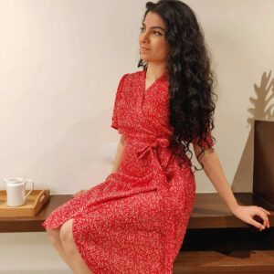 Red Spotted Wraparound Dress