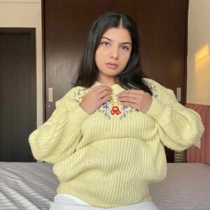 Pastel Yellow Embroidered Knit Sweater