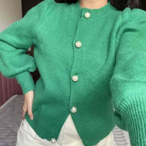 Green Button-down Sweater with Pearl buttons