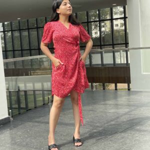 Red spotted Wrap-around Dress